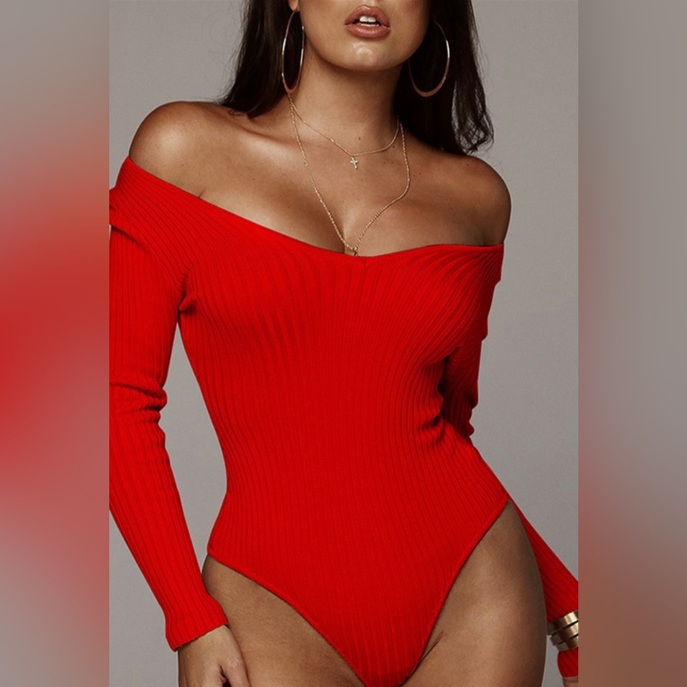 Ribbed Red Bodysuit